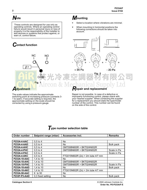 P233-10-AKC 靈敏壓差開關：圖片 3