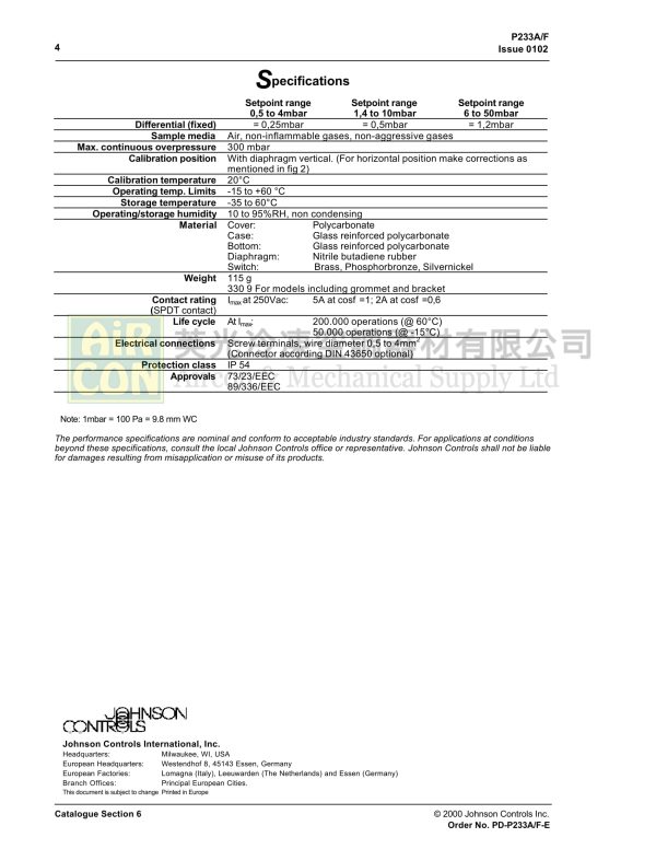 P233-10-AKC 靈敏壓差開關：圖片 5