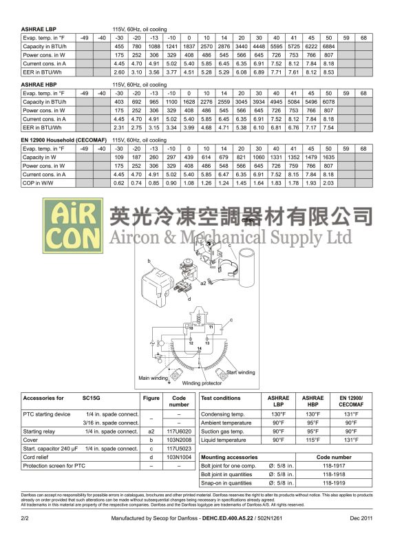 "Danfoss" SC15G R134a Compressor - Image 3