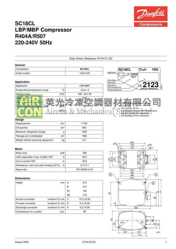 "Danfoss" SC18CL R404a Compressor - Image 3