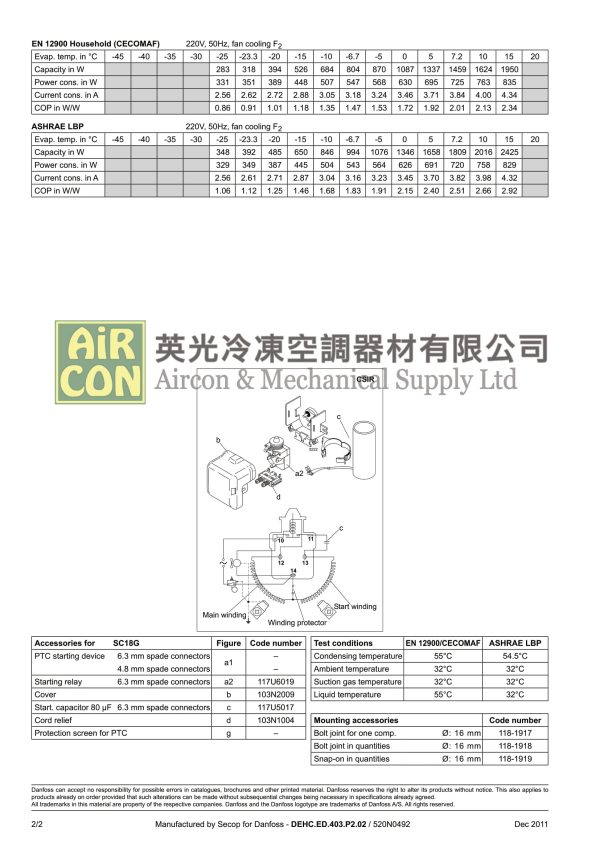 "Danfoss" SC18G R134A Compressor - Image 3