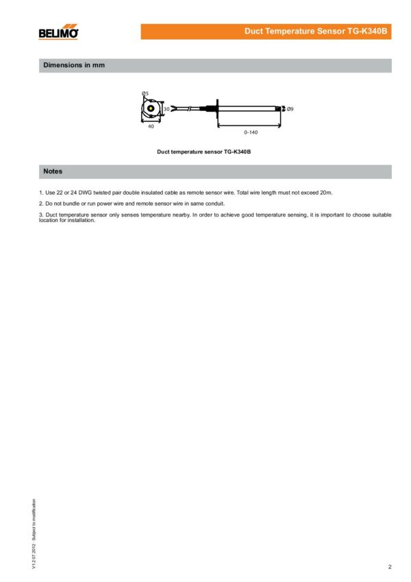 BELIMO TG-K340B 外部傳感器 sensor：圖片 3