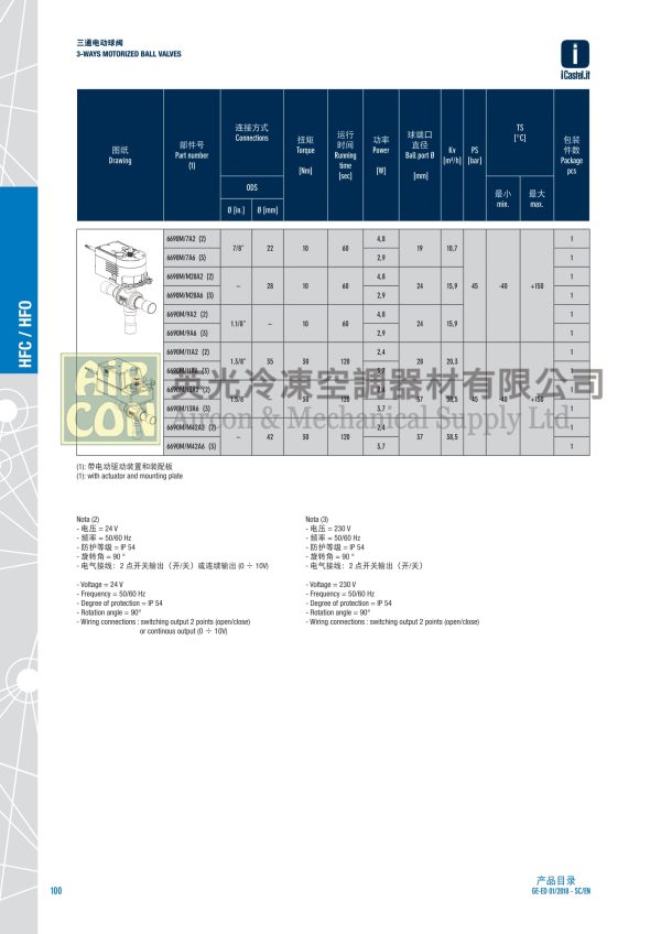 Castel 6690EM/7A6 三通電動閥 7/8"-22mm ODS - 图片 2
