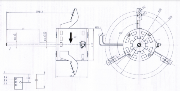 ARE 120-150-6B Fan Coil Motor 1/5HP 單軸 - 图片 2