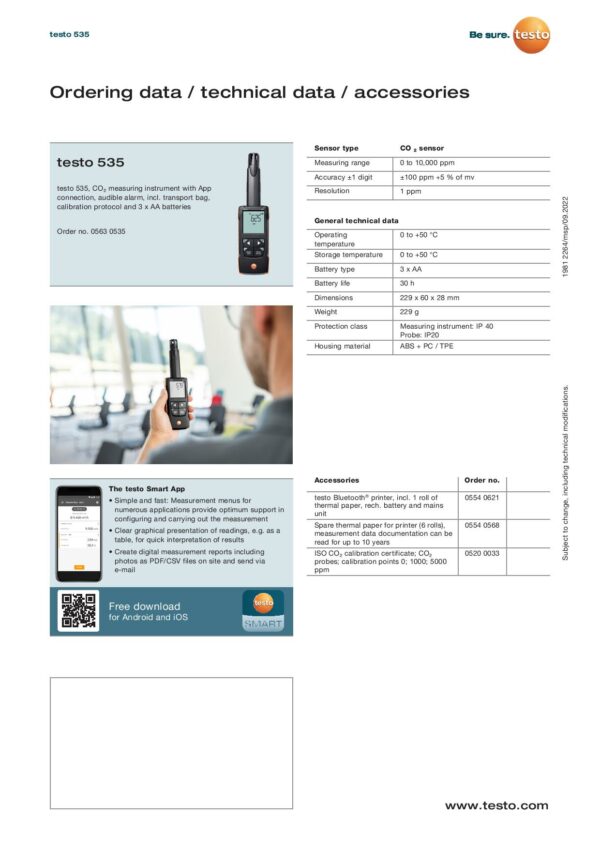 "Testo"0563 0535 帶應用程式連接的數位CO2測量儀 - Image 3