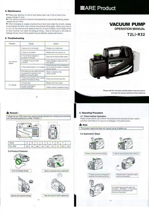 "ARE" T2Li-R32 真空泵 Vacuum Pump 1/4HP (連充電插座+電池) - Image 2
