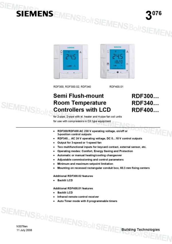 西門子室內溫控器RDF340 siemens - room thermostats：圖片 2