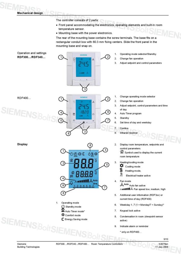 西門子室內溫控器RDF340 siemens - room thermostats：圖片 3