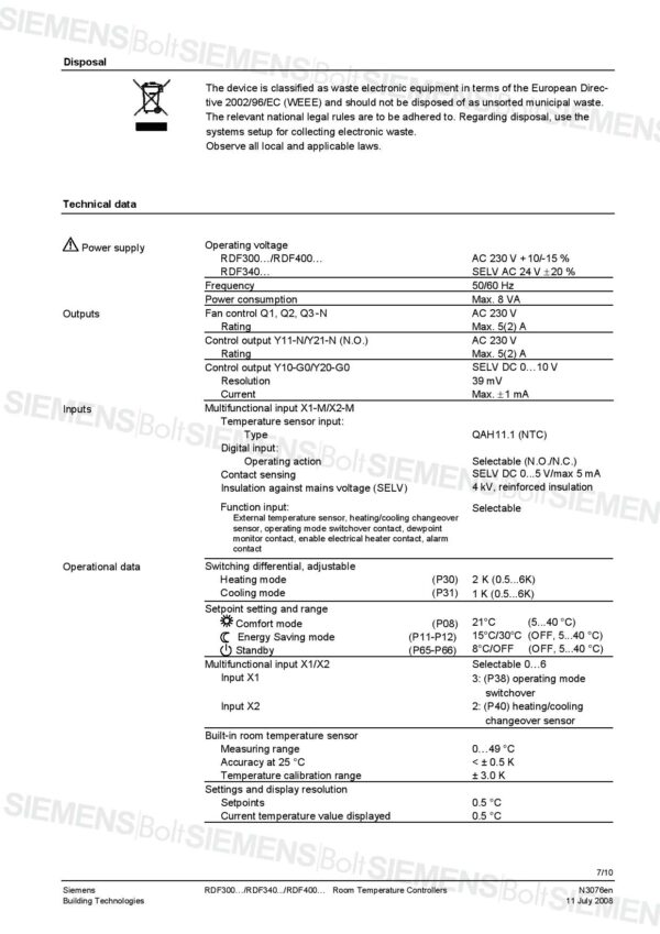 西門子室內溫控器RDF340 siemens - room thermostats：圖片 5