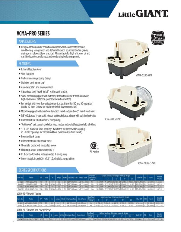 "Little Giant 554641" VCMA-20-SC-PRO 230V Pump排水泵 - Image 2
